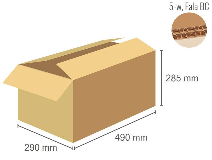 Pudełko kartonowe 490x290x285 - Klapowe (Fefco 201) - Tektura 5-warstwowa (5w)