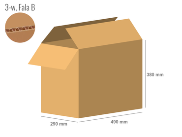 Cardboard box 490x290x380 - with Flaps (Fefco 201) - Single Wall (3-layer)