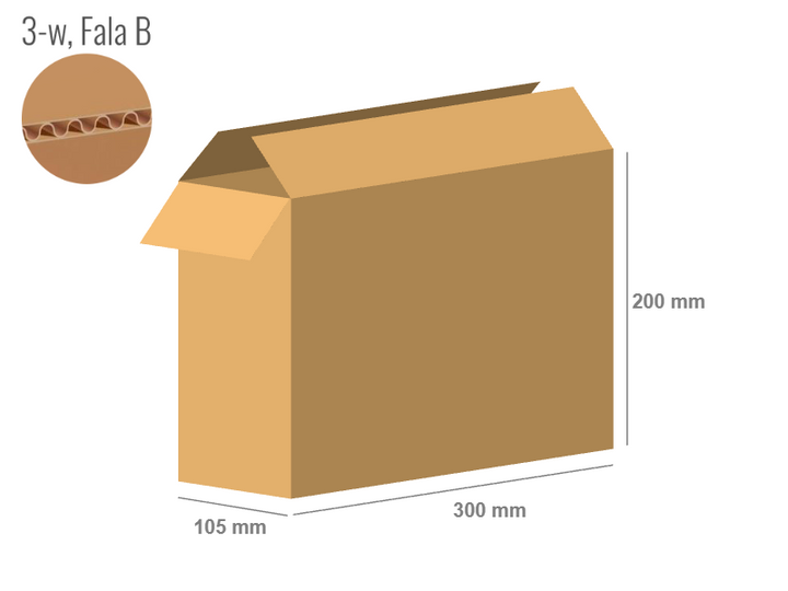 Cardboard box 300x105x200 - with Flaps (Fefco 201) - Single Wall (3-layer)