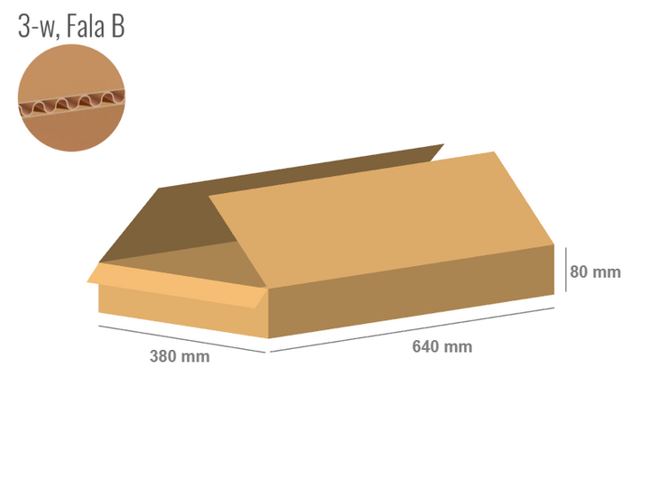 Cardboard box 640x380x80 - with Flaps (Fefco 201) - Single Wall (3-layer)