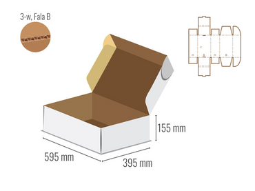 Pudełko fasonowe 595x395x155 - Fefco 427 - bielone