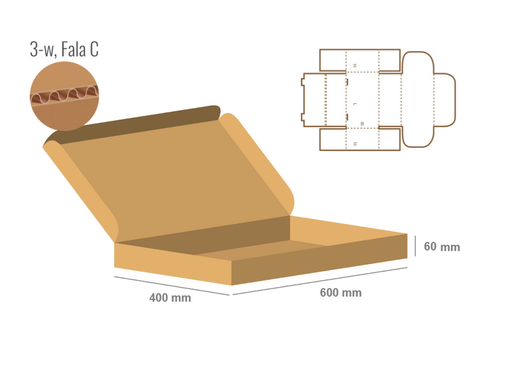 Pudełko fasonowe 600x400x60 - Fefco 426