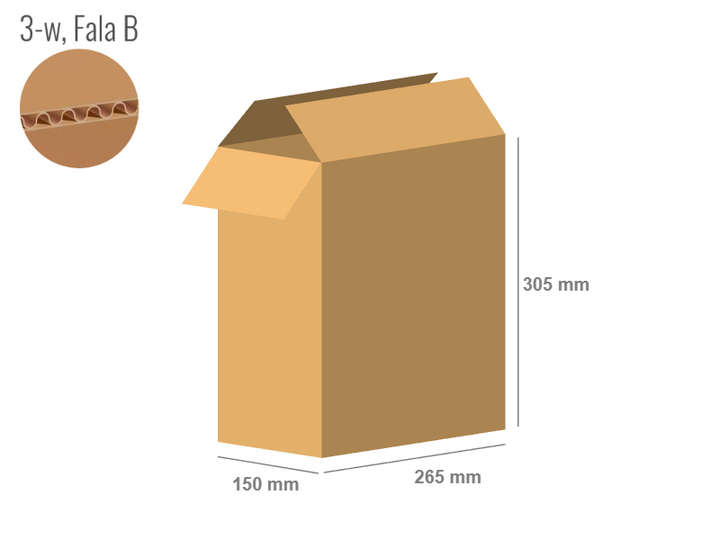 Cardboard box 265x150x305 - with Flaps (Fefco 201) - Single Wall (3-layer)