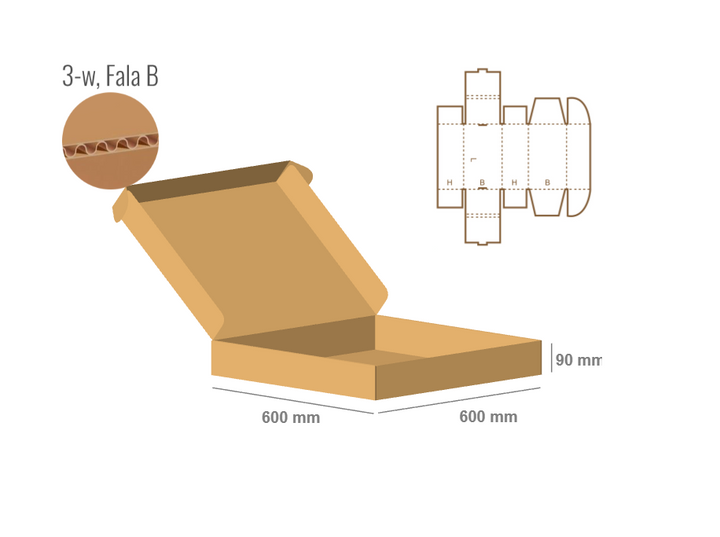 Pudełko fasonowe 600x600x90 - Fefco 427 