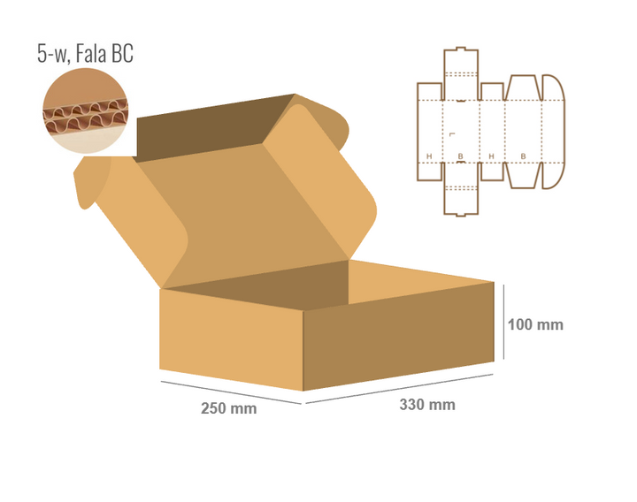 Pudełko fasonowe z tektury 5-warstwowej 330x250x100 - Fefco 427