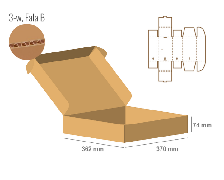 Pudełko fasonowe pod paczkomat Gabaryt A 370x362x74 - Fefco 427