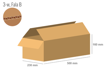 Cardboard box 500x230x160 - with Flaps (Fefco 201) - Single Wall (3-layer)