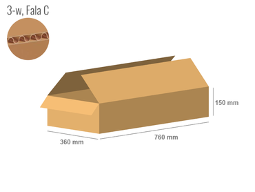 Karton 760x360x150 - mit Klappen (FEFCO 201) - 1-wellig (3-Schicht)