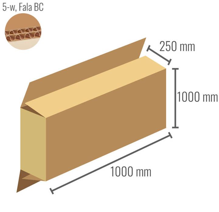 Pudełko z tektury 5-warstwowej 1000x250x1000 z klapami na zakład - Klapowe Fefco 203